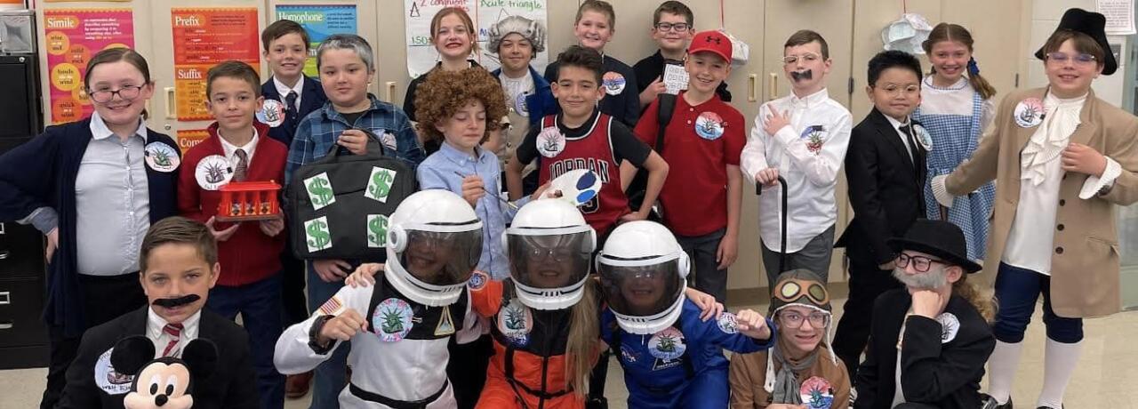 students wearing costumes for living museum